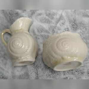 Belleek Ireland NEPTUNE Cream & Sugar 2 Pc Set Nautilus Porcelain Beach Ocean
